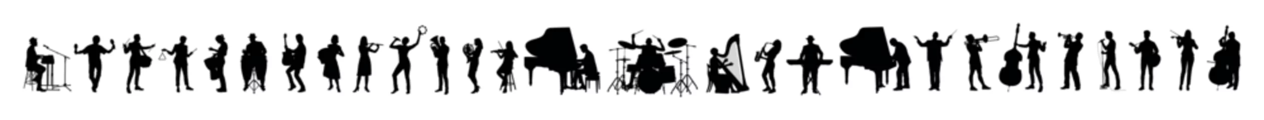 Fotobehang Large group silhouettes set of musicians playing various instruments vector collection. Musicians performing with various musical instruments silhouettes. © Andreas