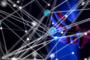 Global network. Blockchain. 3D illustration. Neural networks and artificial intelligence. Abstract