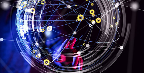 Global network. Blockchain. 3D illustration. Neural networks and artificial intelligence. Abstract