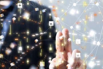 Neural network 3D illustration. Big data and cybersecurity