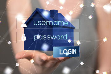 home data. Digital cyberspace with particles and Digital data network connections concept.