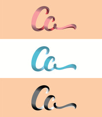 CC Gradient cursive and calligraphic Logo, black blue and red gradient logo, CC alphabets