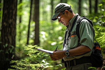 Fototapeta premium his realistic and professional photo showcases the important work of an Environmental Technician. With a commitment to sustainability, the technician is captured in action, conducting environmental 