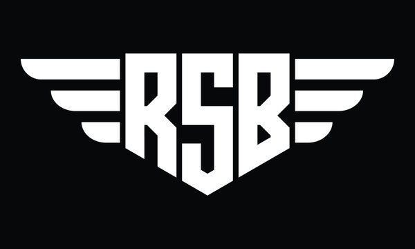 RSB three letter logo, creative wings shape logo design vector template. letter mark, wordmark, monogram symbol on black & white.	