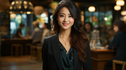 Fototapeta premium The Joyful Smile of an Asian Business Trailblazer