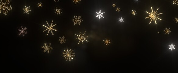 Falling snow at night. Bokeh lights