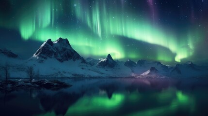 The aurora bore lights up the night sky over a mountain range.