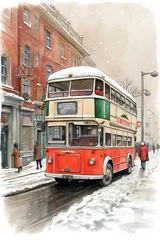 Foto op Canvas Double Decker Bus Winter Snowfall © Abdul