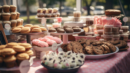Fototapeta premium A bake sale organized to raise funds for cancer research.