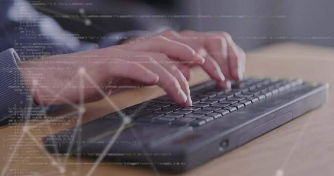 Hand of developing programming and coding technologies. Programmer concepts, augmented reality holograms for realization of new project.