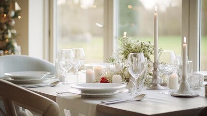 Christmas holiday family breakfast, table setting decor and festive tablescape, English country and home styling