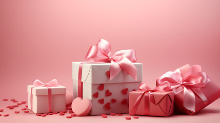 Valentine's Day Pink & White Gift Boxes & Hearts For Banner Or Card