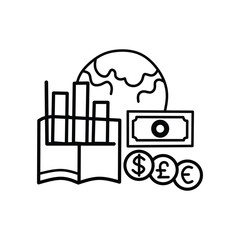 Global Economy and Financial Market Icon - Line Art Style