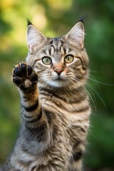 Naklejka na ściany i meble Cute cat giving high five by paw