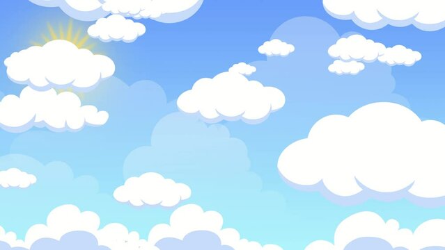 flying over clouds 4k animated cartoon footage