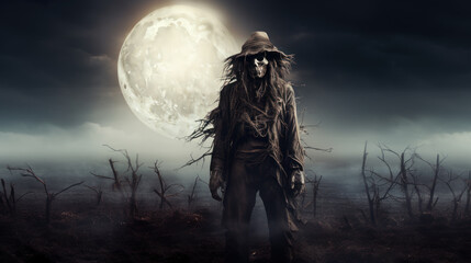 Obraz premium Monster scarecrow in the field at night