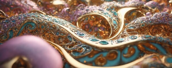 a close up of a gold and blue ring