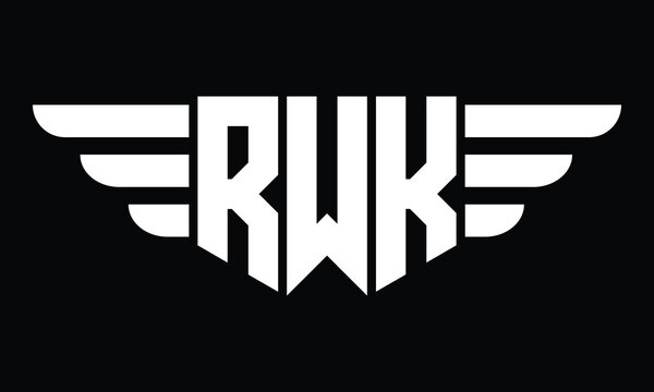 RWK three letter logo, creative wings shape logo design vector template. letter mark, wordmark, monogram symbol on black & white.	