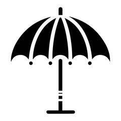 Minimal Outdoor parasol icon vector silhouette, white background, fill with black