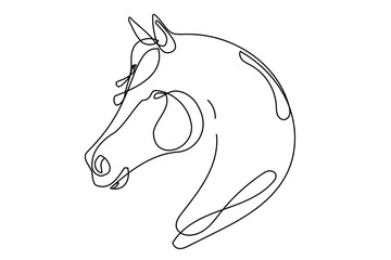 Line Horse Head Symbol Silhouette. Doodle Outline One Line Art Horse Animal Mascot Black Curve Icon. Vector Monoline Horse Head Illustration.