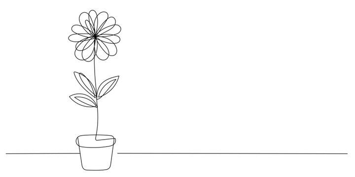 Doodle Flower Growth Line Art Silhouette Illustration. Floral Flower Monoline Vector Hand Drawn Decoration Pattern Background Template.