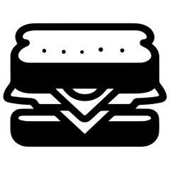 Minimal Sandwich icon vector silhouette, white background, fill with black
