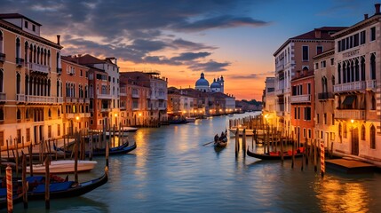 Grand Canal at sunset in Venice, Italy. Panoramic view - obrazy, fototapety, plakaty