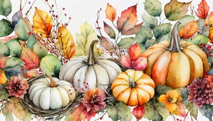 autumn pumpkins watercolor generative ai