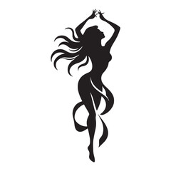 Woman Dancing Cooking Silhouette: Dynamic Dance Duet, Expressive Poses, and Silhouetted Artistic Collaboration - Minimallest lady dance black vector girl dancing Silhouette
