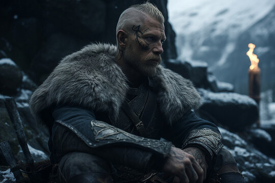 Portrait of a Nordic Viking Warrior Sitting, Viking Male