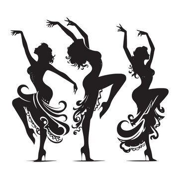 Woman Dancing Cooking Silhouette: Tap Dance Tunes, Percussive Poses, and Silhouetted Rhythmic Artistry - Minimallest lady dance black vector girl dancing Silhouette
