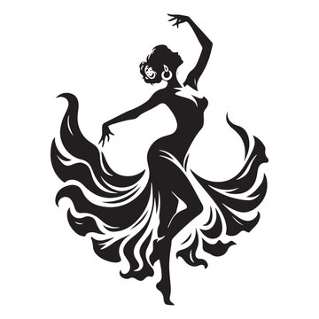 Woman Dancing Cooking Silhouette: Hip-Hop Fusion, Dynamic Poses, and Silhouetted Urban Vibes - Minimallest lady dance black vector girl dancing Silhouette
