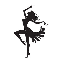 Woman Dancing Cooking Silhouette: Urban Dance Vibes, Stylish Poses, and Silhouetted Elegance - Minimallest lady dance black vector girl dancing Silhouette
