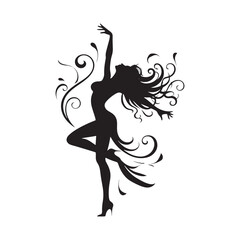 Obraz na płótnie Canvas Woman Dancing Cooking Silhouette: Joyful Dance, Dynamic Silhouettes, and Expressive Poses for Designers - Minimallest lady dance black vector girl dancing Silhouette 