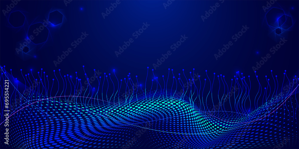 Aufkleber wave of dots and weave lines. abstract background. network connection structure.