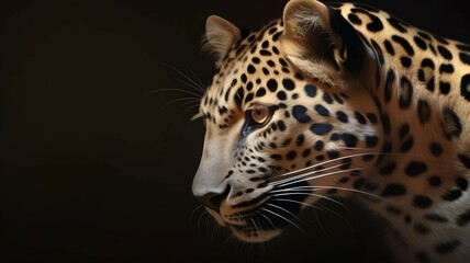 Close up portrait of a leopard in copy space, generative AI. 