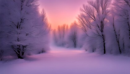 pristine snow-covered path through a frost coated forest