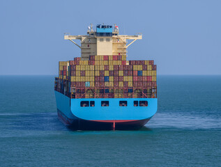 Container ship standing on the anchor.