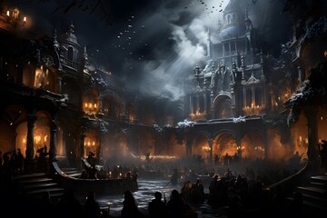Dramatic night scene of a gothic church in the dark