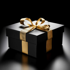 black box with gold ribbon, holiday gift, sale, black Friday. artificial intelligence generator, AI, neural network image. background for the design.