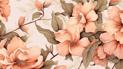 fabric pattern of blooming peach flowers. banner