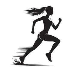 Running Girl Silhouette: Fitness Lifestyle, Dynamic Female Runner Engaging in Outdoor Exercise - Minimallest running black vector lady runner
