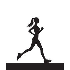 Fototapeta na wymiar Running Girl Silhouette: Athlete in Motion, Energetic Jogger Silhouetted in Striking Pose - Minimallest running black vector lady runner Silhouette 