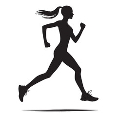 Fototapeta na wymiar Running Girl Silhouette: Silhouetted Athlete in Motion, Reflecting the Energy of Sport and Endurance - Minimallest running black vector lady runner Silhouette 