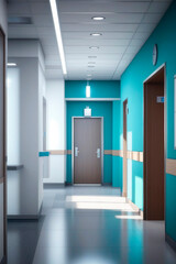 Empty modern hospital corridor. Healthcare services concept.