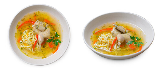 Quail Noodle Soup, Homemade Broth with Noodles and Vegetables, Zeama, Traditional Moldavian and Romanian Soup