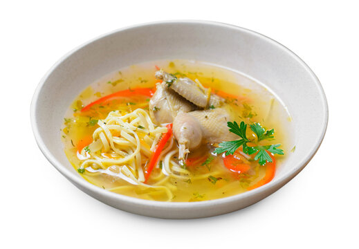 Quail Noodle Soup, Homemade Broth with Noodles and Vegetables, Zeama, Traditional Moldavian and Romanian Soup