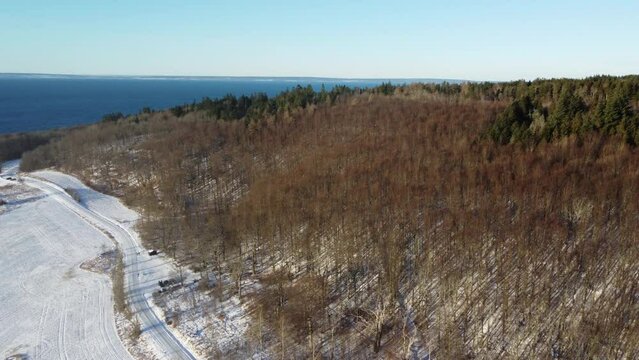 Winter shot of Omberg Mountain and lake Wattern in Ostergotland, Sweden