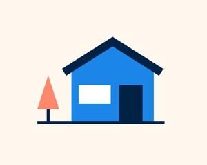house and Christmas tree . Vector illustration in flat style design.