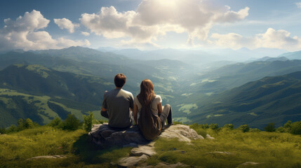 Fototapeta premium A couple enjoying a scenic view from a mountain top.